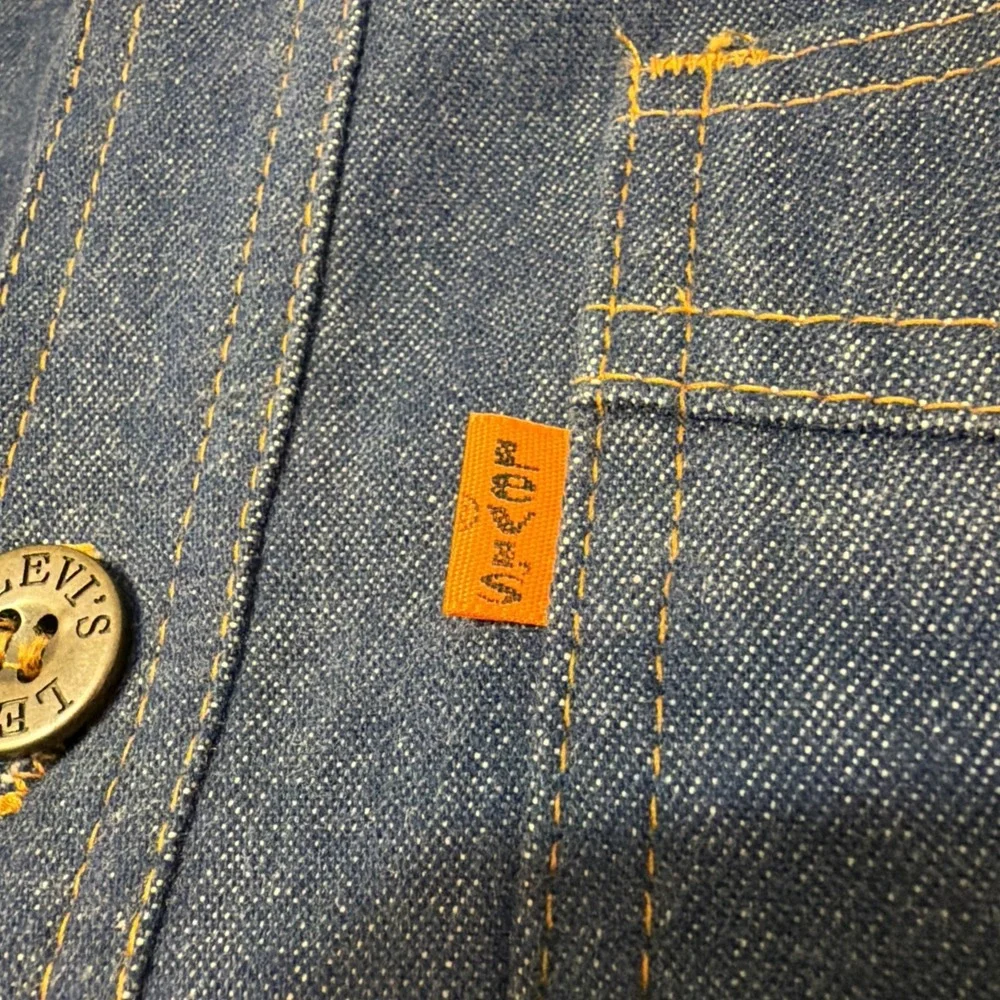 VINTAGE 70s Levis Shirt Jacket Mens Med Blue Denim Orange Tab Workwear Shacket